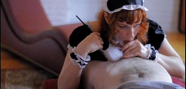  Redhead Camille Crimson Gives a French Maid Blowjob